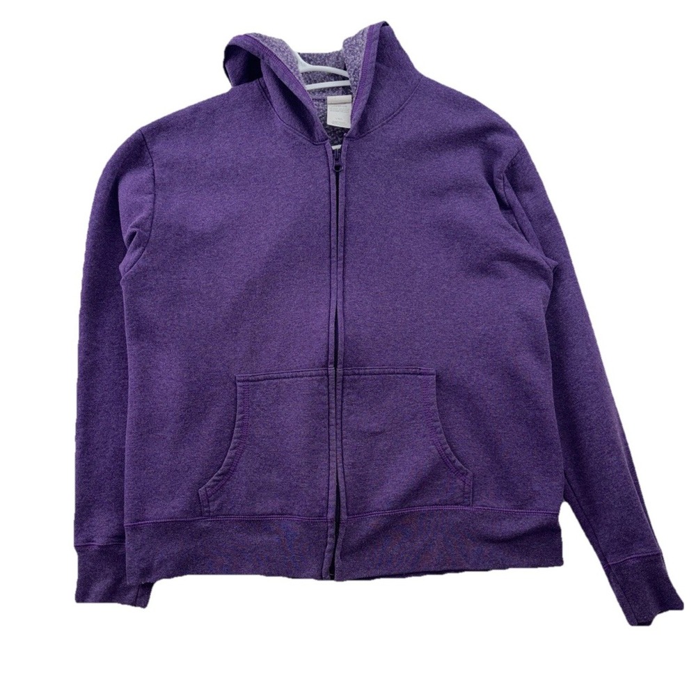 Hanes Zip Up Hoodie Purple Y2K Athleisure Gymcore Basic Ecosmart Size L